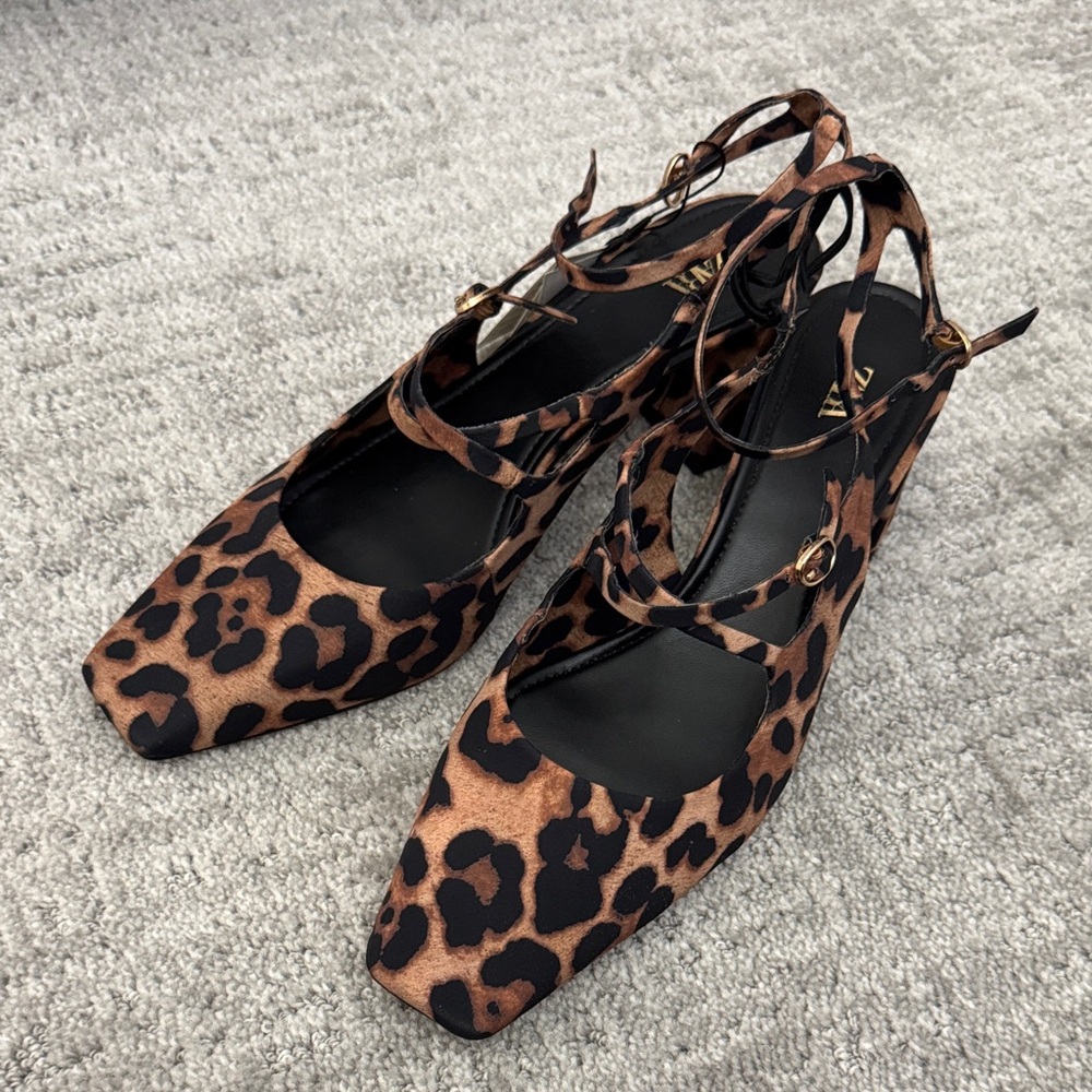 Zara Leopard Print Block Heel Mary Jane